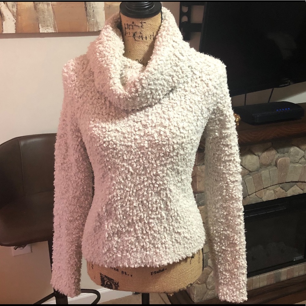 Fuzzy cow neck sweater long sleeves